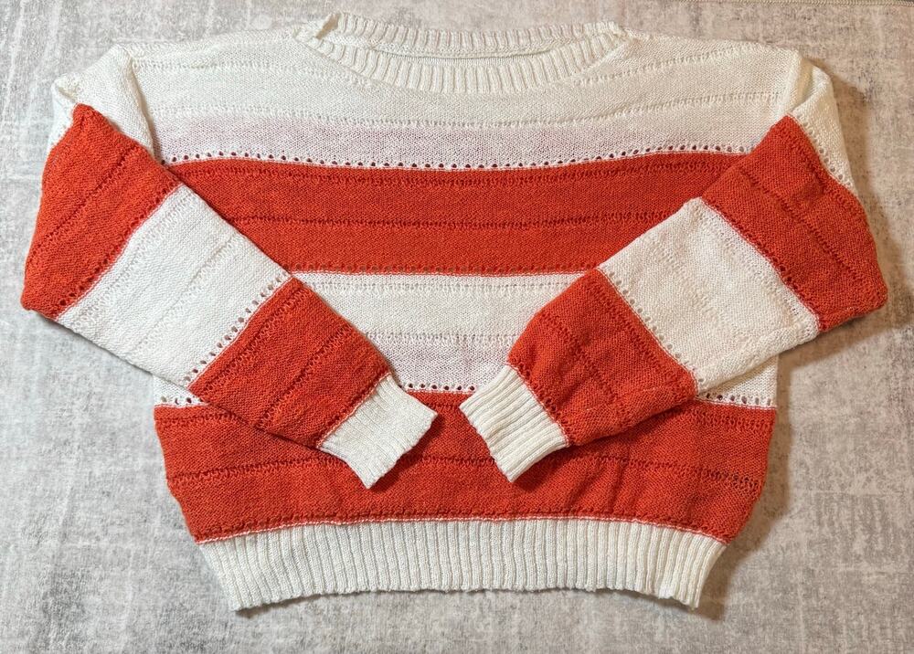Shein Striped Knit Sweater Womens L Cream Orange Pullover